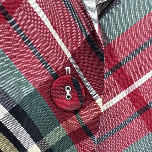 Coldwater Creek Top Sz L Plaid 100% Silk Button Front Blouse Tartan Multi Red - Picture 9 of 16